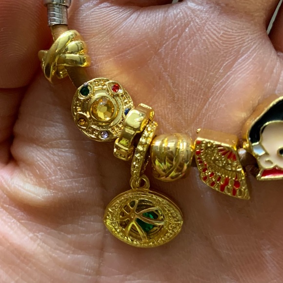 Pandora Tan Leather Slide Bracelet w/ Doctor Strange Theme Charms One Size EUC - Picture 10 of 13